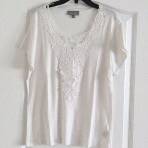 LAURA Elegant white women’s short sleeve blouse - size L
